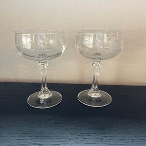 Princess House Vintage Crystal Etched Champagne Coupe Glassware Two Glasses